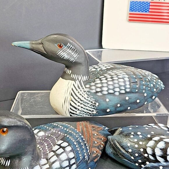 Wood Duck Carvings Handmade In Canada 3pc Loon Bird Watching Decoy? Decor - Picture 12 of 16